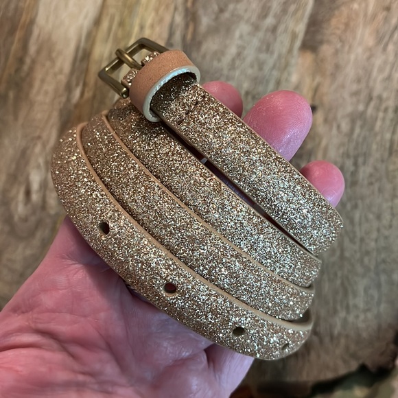 Vtg GAP Size XXL Glitter Metallic Gold Disco Belt Gold Closure SKINNY BELT NEW - Picture 6 of 16